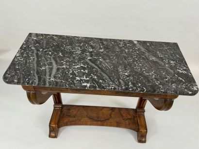Wood and veneer console table opening with...