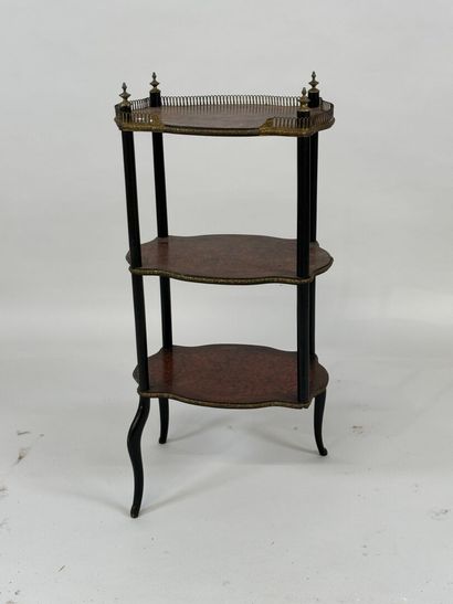 Wood and veneer three-tiered sellette, brass...
