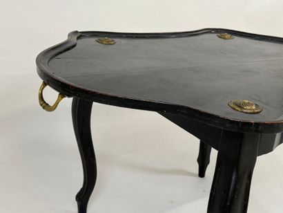 Tea table with two handles in blackened wood...