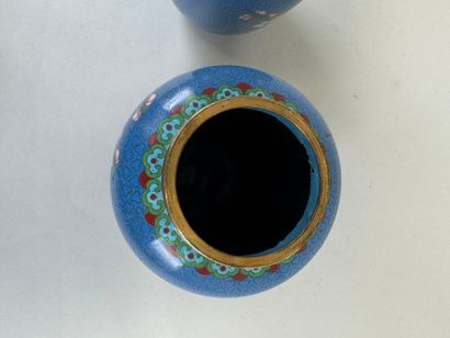 ASIE, XXe.
Paire de vases en bronze et émaux...