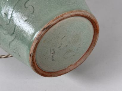 Celadon ceramic vase with crackle and arabesque...