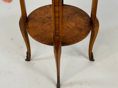 Round bedside table in wood and inlaid veneer,...
