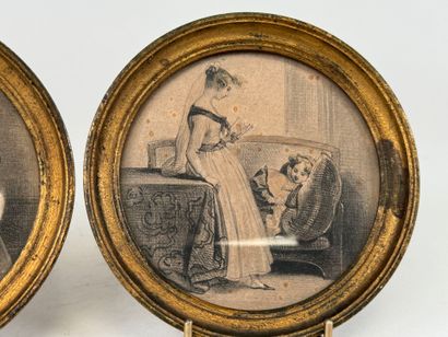 École française du XIXe.
Femmes discutant...