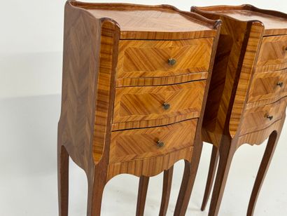Pair of small inlaid bedside tables opening...