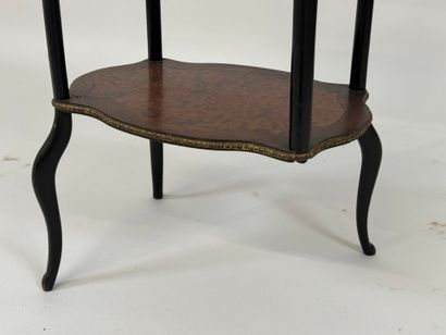 Wood and veneer three-tiered sellette, brass...