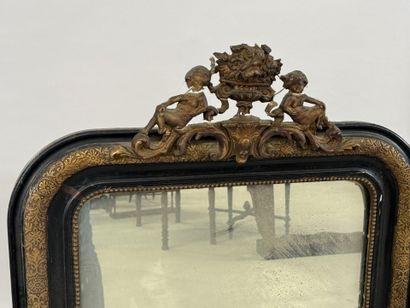 Rectangular glass in wood and stucco gilded,...
