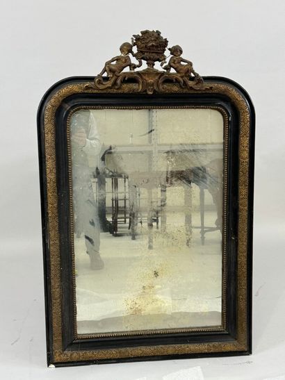 Rectangular glass in wood and stucco gilded,...