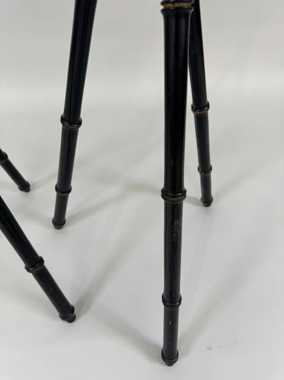 Pair of tripod pot holders in turned and...