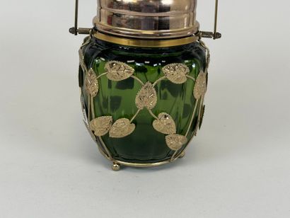 Musical cookie bucket in green colored glass,...