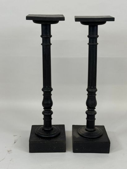 Pair of blackened and turned wood sellettes,...