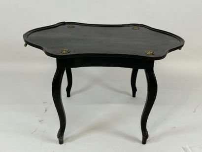 Tea table with two handles in blackened wood...