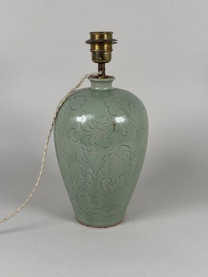 Celadon ceramic vase with crackle and arabesque...