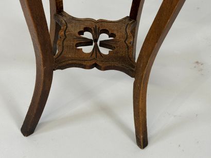 Small molded and carved wood sellette, marble...