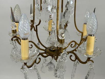 Brass chandelier with five arms and crystal...