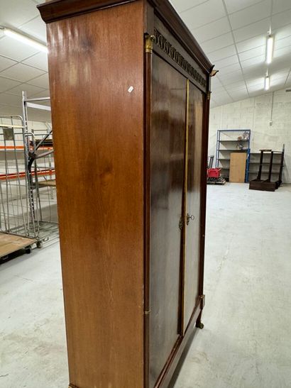 Mahogany veneered cabinet opening with two...