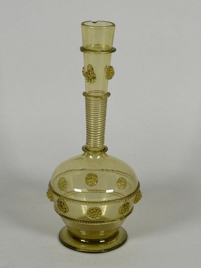 Vase in colored glass with applied stylized...