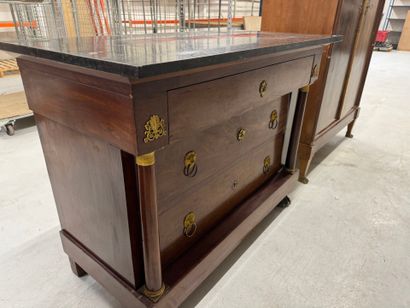 Mahogany veneered chest of drawers with detached...