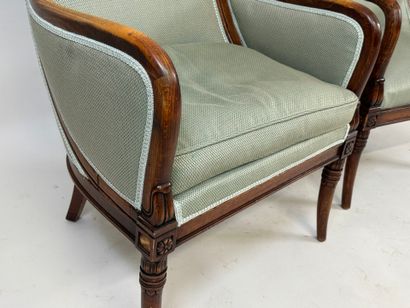 Bergère and armchair in stained beech with...