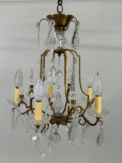 Brass chandelier with five arms and crystal...
