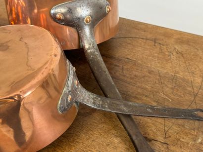 Lot de cuivres comprenant deux casseroles,...