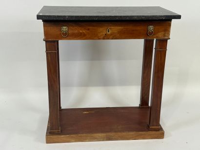 Mahogany veneered console, opening with a...