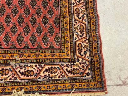 Hand-knotted wool rug with stylized motifs...