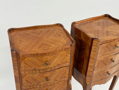 Pair of small inlaid bedside tables opening...
