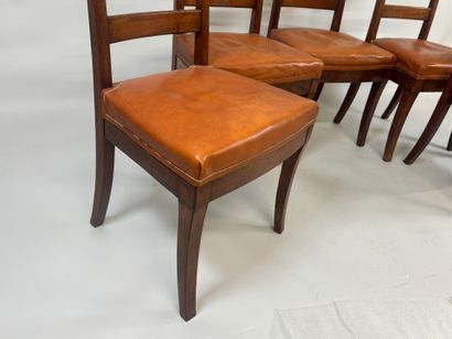 A set of five mahogany chairs, with barred...