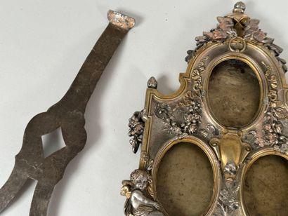 Pair of three-slot picture frames in metal...