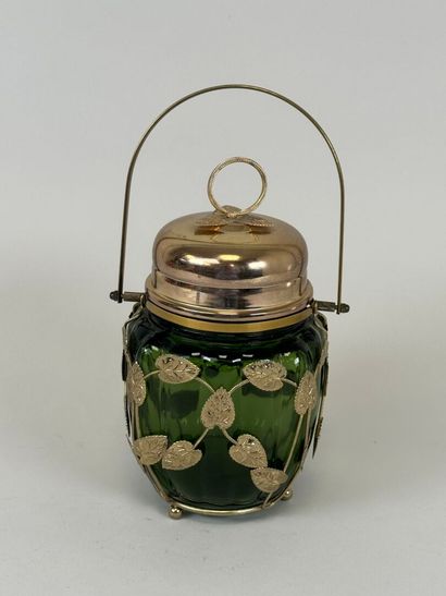 Musical cookie bucket in green colored glass,...