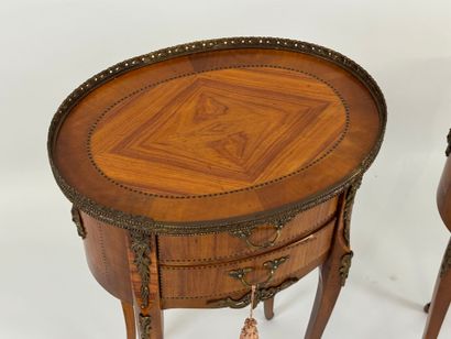 Paire de chevets de forme ovale en bois et...