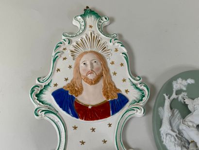 Lot including :
- polychrome ceramic stoup...