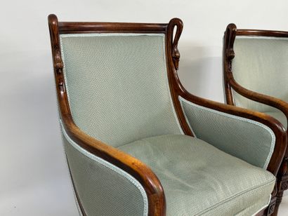 Bergère and armchair in stained beech with...