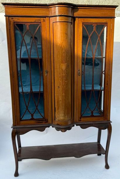 Vitrine galbée en placage de bois exotique,...