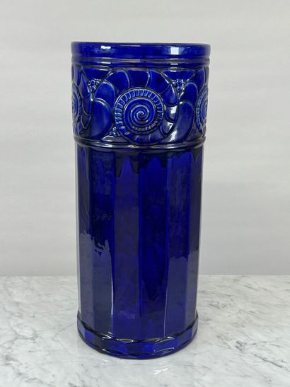 Midnight-blue glazed ceramic umbrella stand...