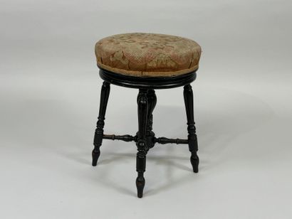 Tabouret de piano à vis en bois noirci et...