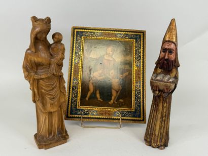 Lot comprenant deux sujets en bois figurant...