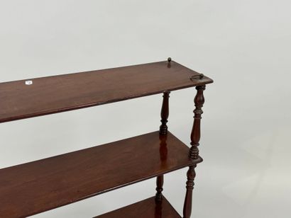 Four-tier mahogany wall shelf with turned...