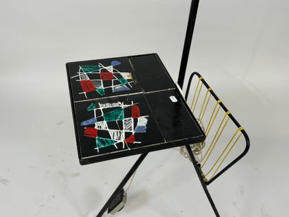 Black lacquered metal floor lamp, magazine...