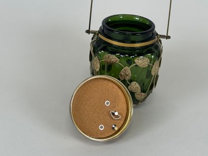 Musical cookie bucket in green colored glass,...