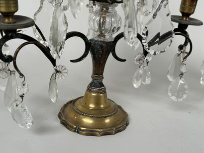 Pair of brass or bronze girandoles with two...