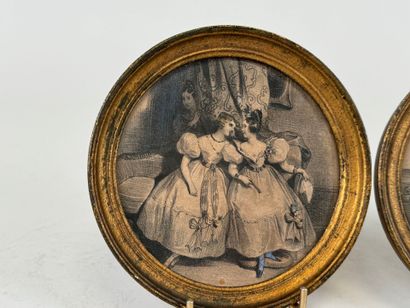 École française du XIXe.
Femmes discutant...