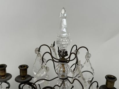 Pair of brass or bronze girandoles with two...
