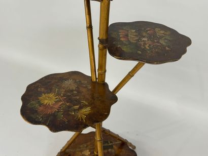 Small pedestal table with four trays, bamboo-style...