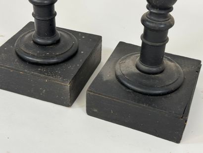 Pair of blackened and turned wood sellettes,...