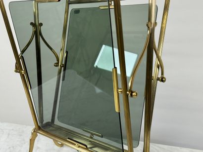 Magazine rack in brass and smoked glass,...