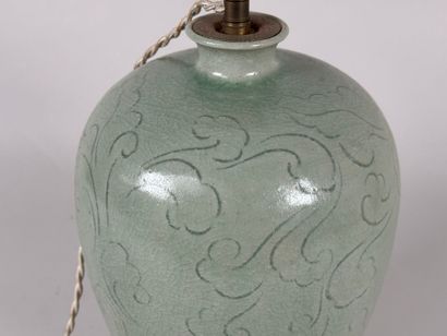 Celadon ceramic vase with crackle and arabesque...