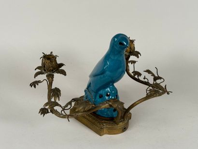 Bronze wall sconce with two light arms, decorated...