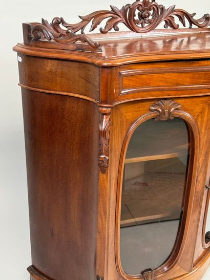 Small curved wooden display cabinet opening...