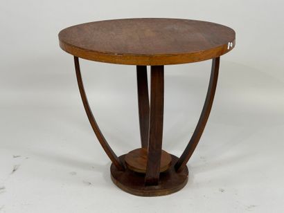 Guéridon circulaire en bois et placage de...